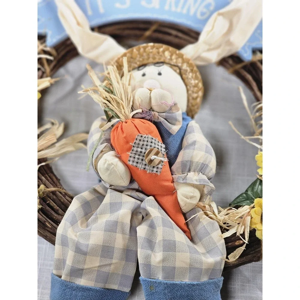 Vintage Easter Bunny Spring Grapevine Wreath Rustic Floral Door Decor